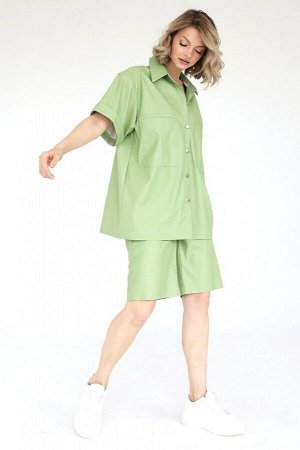 Рубашка из экокожи, цвет зеленый
