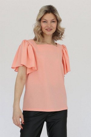 Блузка с вырезом каре, цвет персиковый