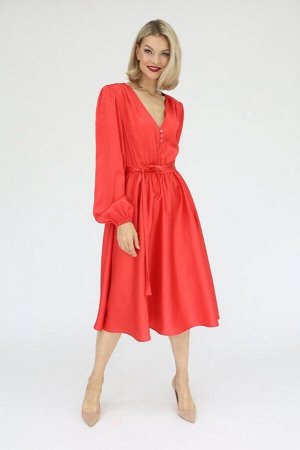 Шелковое платье миди с юбкой-полусолнце, цвет красный