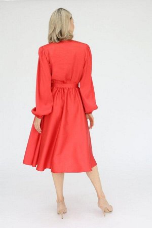 Шелковое платье миди с юбкой-полусолнце, цвет красный