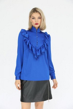 Блузка с оборкой, цвет синий