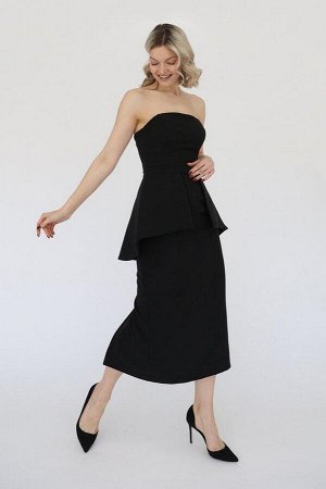 Платье корсетное с баской, цвет чёрный