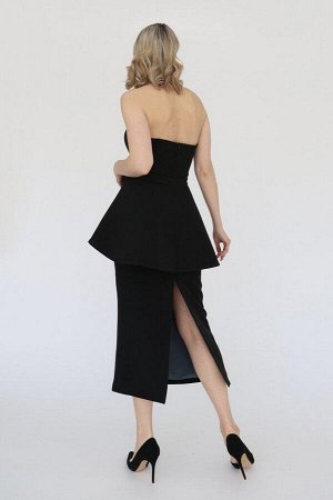 Платье корсетное с баской, цвет чёрный