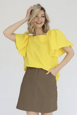 Блузка с вырезом каре, цвет желтый