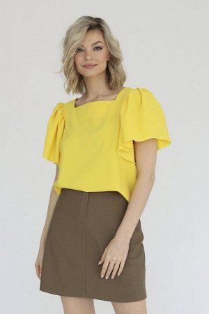 Блузка с вырезом каре, цвет желтый