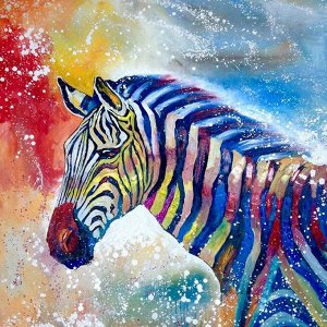 Рисование по номерам на холсте 40*40см Разноцветная зебра