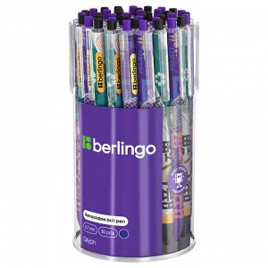 Ручка шариковая автоматическая Berlingo ""Glyph"" синяя, 0,7мм, грип, рисунок на корпусе,soft touch