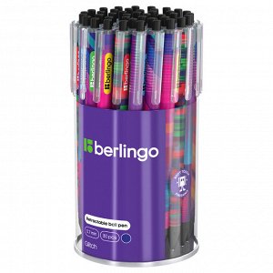Ручка шариковая автоматическая Berlingo ""Glitch"" синяя, 0,7мм, грип, рисунок на корпусе,soft touch