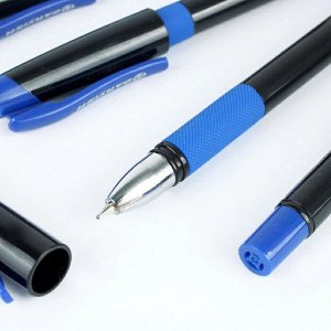 Ручка шариковая синяя Jet Flow на масляной основе корпус чёрный с резиновым держателем