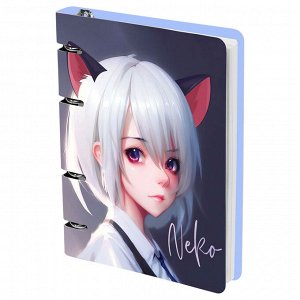 Тетрадь на кольцах А5, 100л., MESHU ""Neko"", картон, матовая ламинация, тиснение фольгой