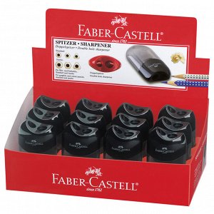 Точилка пластиковая Faber-Castell 2 отверстия, контейнер, черная
