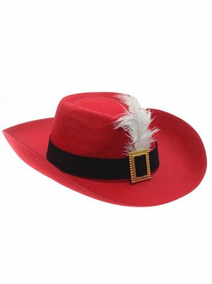 Шляпа Кота в сапогах красная с белым пером фетр