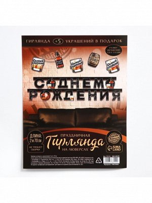 Гирлянда С Днем рождения 270 см с люверсами с украшениями 5 шт цвет черный