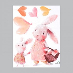 Наклейка пластик интерьерная цветная "Зайчата - Мама с дочкой" 45х60 см