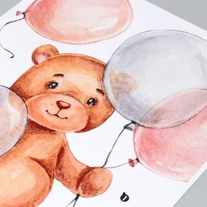 Наклейка пластик интерьерная цветная "Мишка с воздушными шариками" 45х60 см