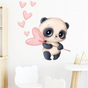 Наклейка пластик интерьерная цветная &quot;Малыш панды с сердечком на палочке&quot; 30х60 см