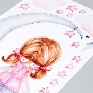 Наклейка пластик интерьерная цветная "Девочка-фея на месяце" 40х60 см