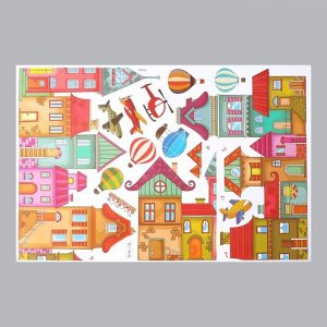 Наклейка пластик интерьерная цветная "Красочный город" 60х90 см