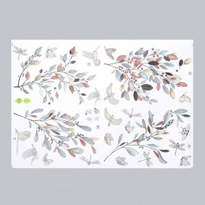 Наклейка пластик интерьерная цветная "Северные растения и птицы"  62х44 см