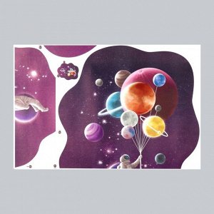 Наклейка пластик интерьерная цветная "Космонавт с планетами-шарами" 30х45 см