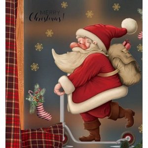 Наклейка пластик интерьерная цветная "Дедушка Мороз на самокате" 30х45 см