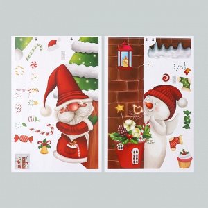 Наклейка пластик интерьерная цветная "Дедушка Мороз и снеговичок" набор 2 листа 45х60 см