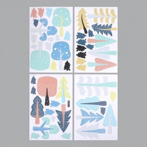Наклейка пластик интерьерная цветная "Смешанный лес" набор 4 листа 20х30 см