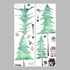 Наклейка пластик интерьерная цветная "Домики в сосновом лесу" набор 2 листа 30х90 см