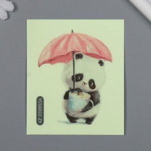 Наклейка пластик светится в темноте на выключатель "Панда с зонтиком и кружкой" 10х12 см