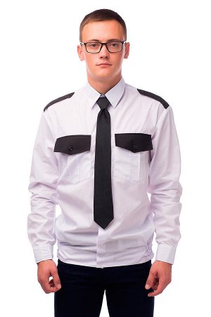 Рубашка охранника БЕЛАЯ с черной отделкой на резинке, с длинным рукавом