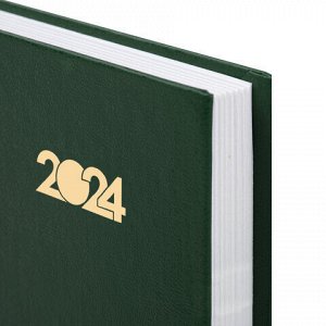 Ежедневник датированный 2024 145х215мм, А5, STAFF, обложка бумвинил, зеленый, 115138