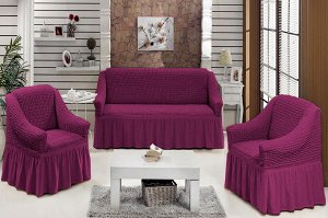 фиолетовый Три предмета: 2 чехла для кресла+1 чехол для дивана

Универсальный размер

Состав: полиэстер 100%

Ткань:текстиль

Производитель:Турция

Вес:1.12 кг