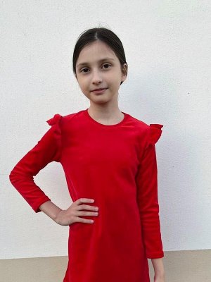 Красное платье для девочки из велюра Цвет: красный