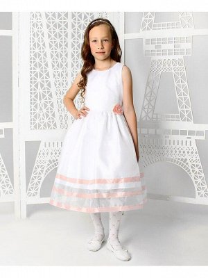 Белое платье для девочки с персиковыми лентами Цвет: белый