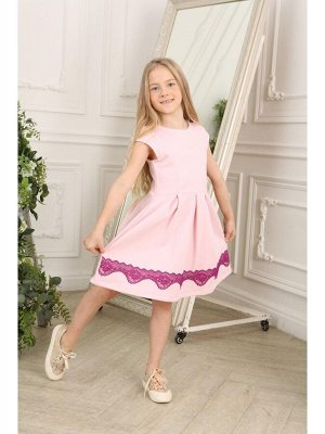 Розовое платье с фиолетовым гипюром для девочки Цвет: розовый
