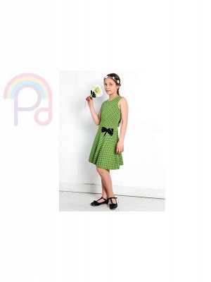 Зеленое платье в горошек для девочки Цвет: зеленый+горох