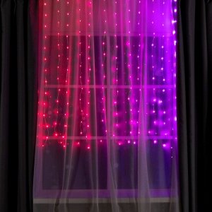 Умная гирлянда «Занавес» 2 x 1.5 м роса, IP20, серебристая нить, 300 LED, пульт ДУ, приложение, свечение RGB, USB
