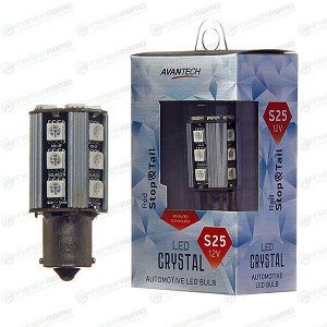 Лампа светодиодная Avantech LED Crystal P21W (BA15s, S25), 12В, 21Вт, красная, 1 шт