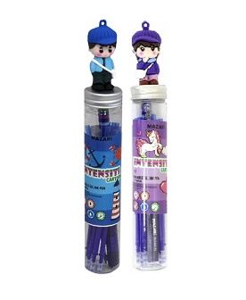 Ручка гел Пиши-стирай Синяя 0,5мм INntensity Cartoon boy girl +9 стержней пласт туба 128мм