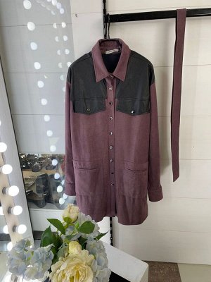 Рубашка-туника с кожаными вставками