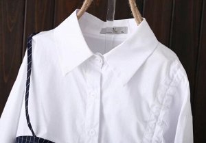 Стильная асимметричная рубашка с декоративной кулиской, белый