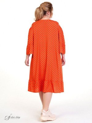 Платье Роскошное платье в романтическом стиле выполнено из натурального волокна. Классический принт "горох" приобрел 3D эффект - и выглядит совсем не консервативно . Модель А—образного силуэта, распаш