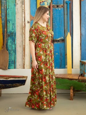 Платье Эффектное длинное платье, в романтическом стиле, выполнено из натуральной ткани с ярким рисунком. Сатиновое переплетение нитей в полотне, придает материалу бархатистость и приятный блеск. Рукав