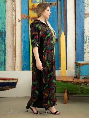 Платье Яркое платье прямого силуэта, длиной «макси», изготовлено из натурального волокна. Сатиновое переплетение нитей в полотне, придает материалу бархатистость и приятный блеск. Рисунок ткани выполн