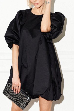 Платье Рост: 170 Состав ткани: Спандекс-4%; Хлопок-63%; ПА-33%; Роскошное короткое платье с акцентами пышными рукавами выполнено из полотна черного цвета. Идеальное черное платье на торжественное меро