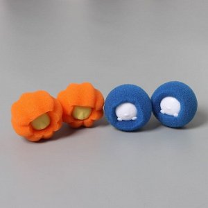 Шарики для стирки Доляна, набор 4 шт., d=8 см, синие/оранжевые