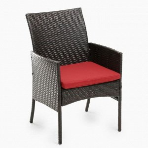 Набор мебели: Стол и 2 кресла коричневого цвета с красной подушкой