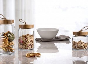 Банка, 1130 мл, для сыпучих продуктов, стекло, бамбук. крышка, ВУДИ