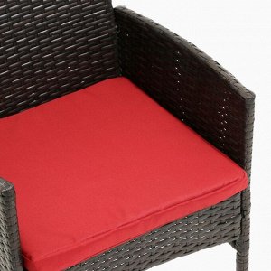 Набор мебели: Стол и 2 кресла коричневого цвета с красной подушкой