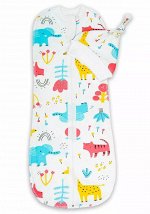 Пеленка для новорожденных (кокон на молнии) с шапочкой Amarobaby (Soft Hugs) 56/68 Зоопарк
